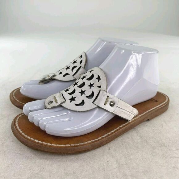 Freebird By Steven Vallarta Women's US 8 White Moon Stars Leather Sandals Boho - Picture 1 of 10